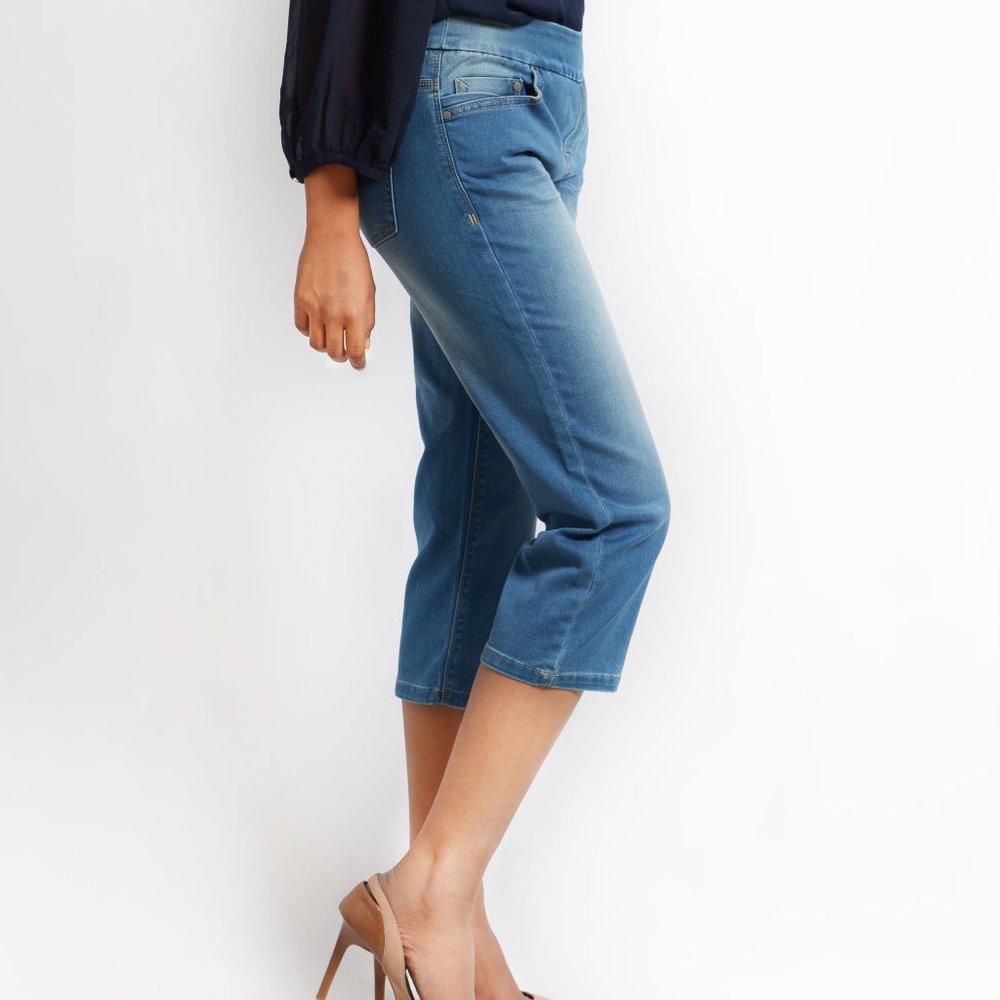OLGYN Women Stretch Light Blue Denim Pull up Pant - Picture 4 of 5
